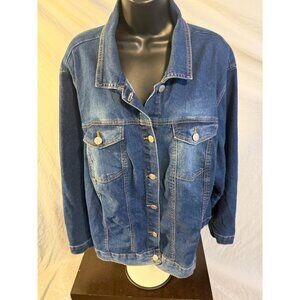Miss Selfie Womens Plus Size 3X Denim Jean Jacket Dark Wash Stretch Coat
